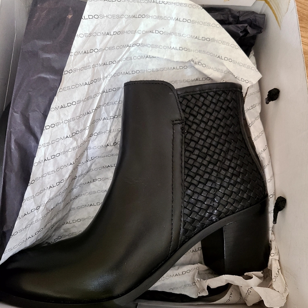 Aldo Black Ankle Boots with Woven Detail NWOT